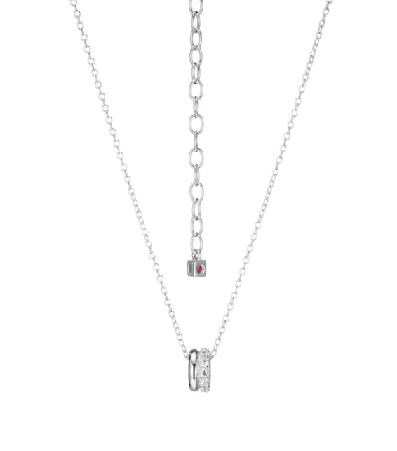 Elle Sterling Silver 2 Ring Necklace With CZ's