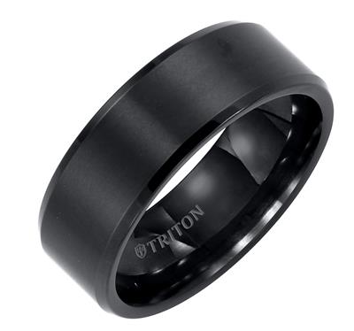 8mm Black Tungsten Carbide Bevel Edge Comfort Fit Band with Satin Fini