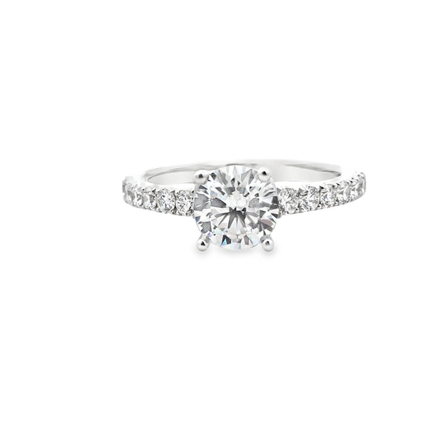 18Kt White Gold Diamond Semi-Mount Engagement Ring Set With Cz Center and 14 Round Diamonds Down Shoulders .44Ct Tdw Si1 GH