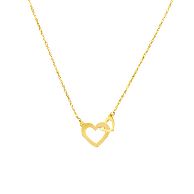 14kt Yellow Gold Mini Interlocking Hearts Necklace With Adjustable Cha