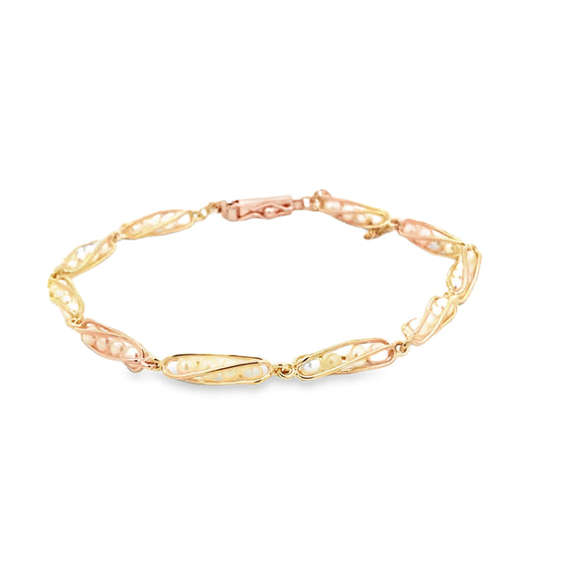 Vintage 14Kt Yellow Gold Bracel;Et With 40 2.5Mm Full Drilled Pearls ,