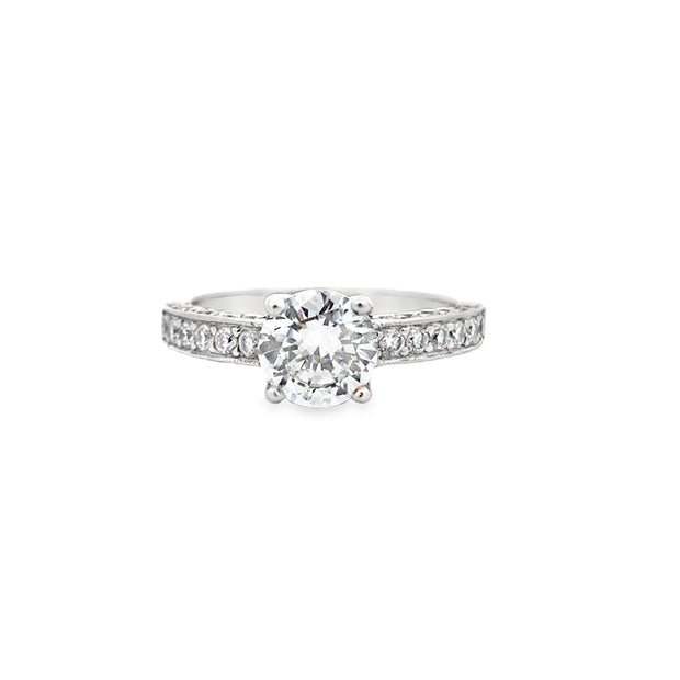 18K White Gold Semi-Mounting Set With A Cz Center And 36 Round Brilliant Cut Diamonds With A Total Weight Of .43Ct. Diamonds Are Of Vs-2 Quality With G Color.