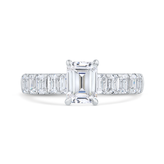 14K White Gold Emerald Cut Solitaire Diamond Engagement Ring Mounting