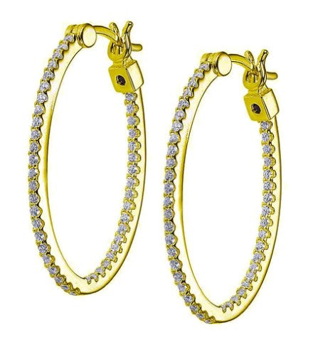 Sterling Silver  Gold Plated  CZ Hoop Earrings 30X20MM