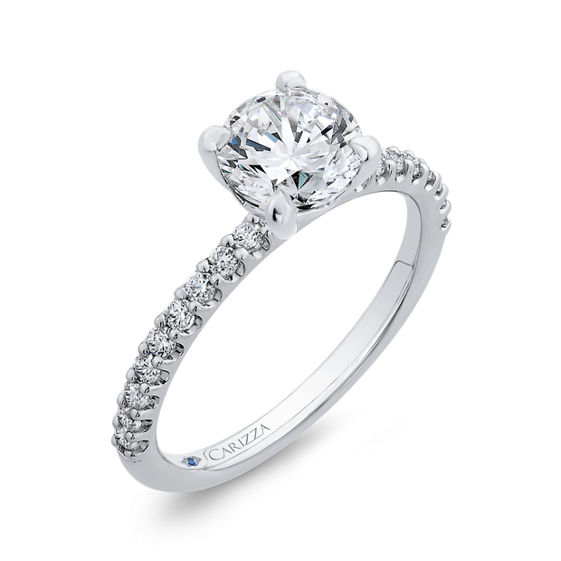 14Kt White Gold Carizza Engagement Ring Set With Round Cz Center And 1