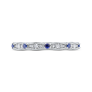 14K White Gold Round Diamond & Sapphire Wedding Band With 19 Diamonds