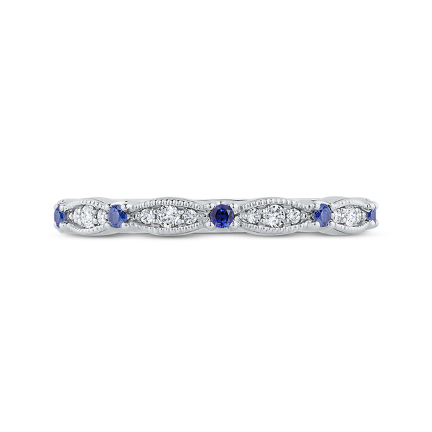 14K White Gold Round Diamond & Sapphire Wedding Band With 19 Diamonds