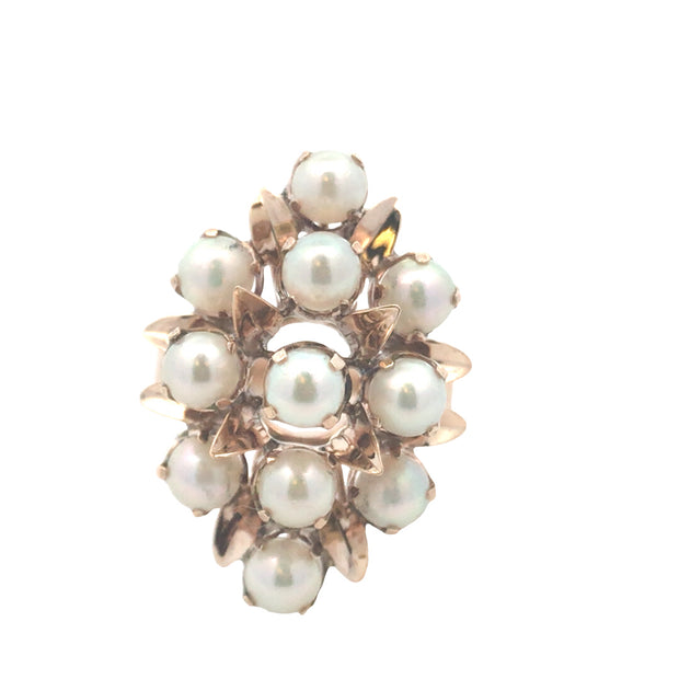 Vintage 14Kt Yellow Gold Ring Set With 11 4Mm Round Akoya Pearls White