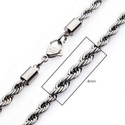 Men's Stainless Steel 4mm Rope Chain Necklace 22 Inch