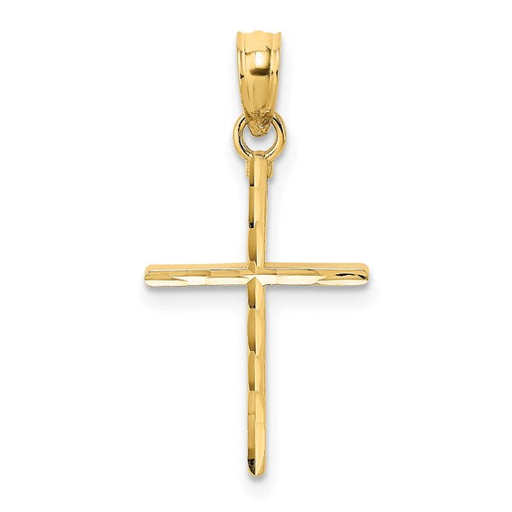 14Kt Yellow Gold Diamond Cut Cross With 18 Inch Chain