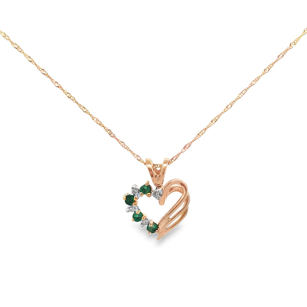 Vintage 14Kt Yellow Gold Heart Necklace With 4 2.0Mm Round Emeralds An