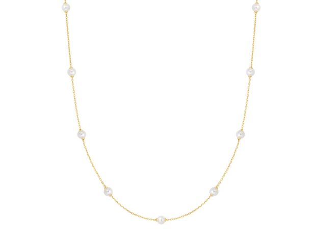 Sterling Silver Yellow Gold Plated  Shell Pearl Station Chain Necklace