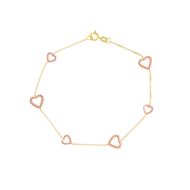 14kt Two-Tone Open Heart on Box Chain Bracelet