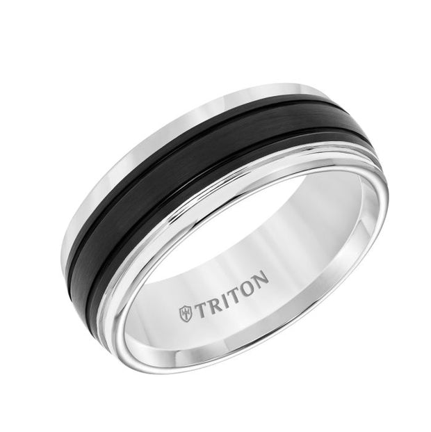 8mm Tungsten Carbide Comfort Fit Men's White Band with Black Matte Cen