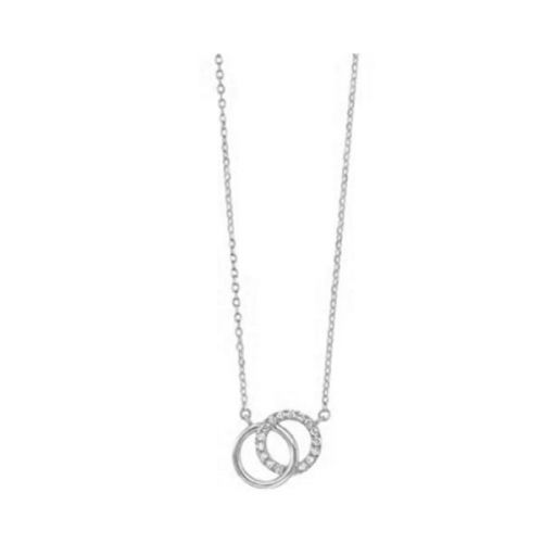 14kt White Gold Double Circle Necklace .08tdw HI I1