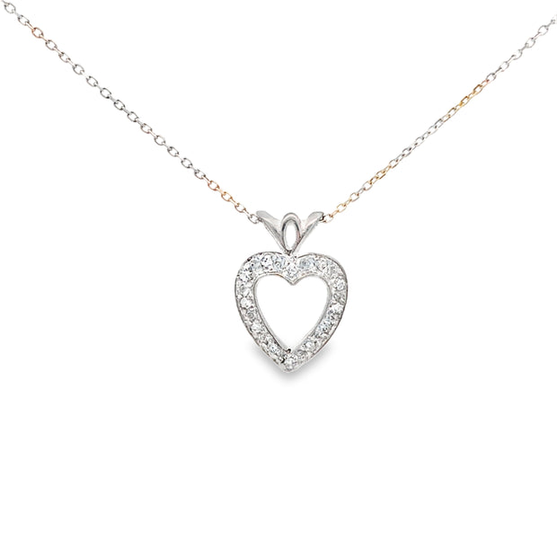 Vintage 14Kt White Gold 18 Inch Necklace With A Heart Pendant Set With