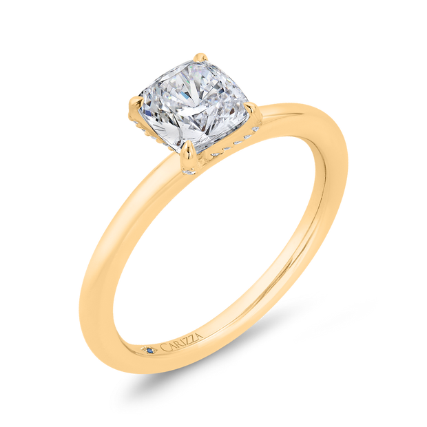 14K Yellow Gold Cushion Cut Diamond Solitaire Engagement Ring (Semi-Mo