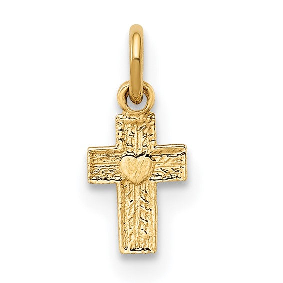 14k Polished Solid Tiny Heart Cross Pendant