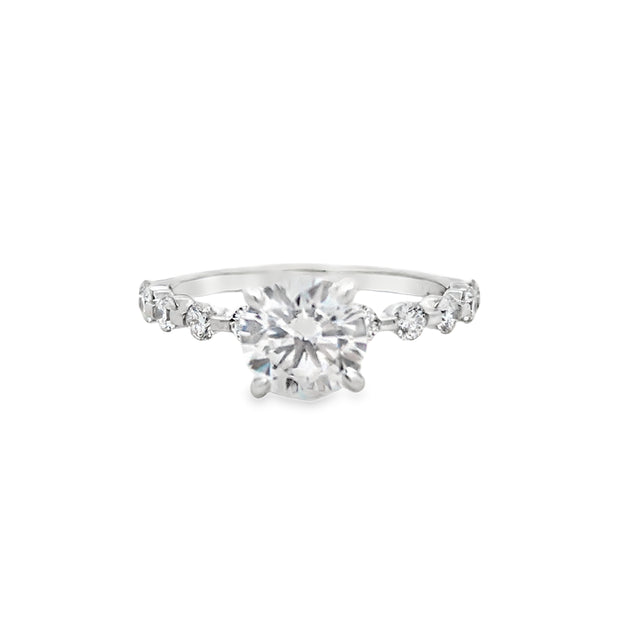 18kt White Gold Ring With 1.00 CZ Center and 10 Round Channel Diamonds .42tdw