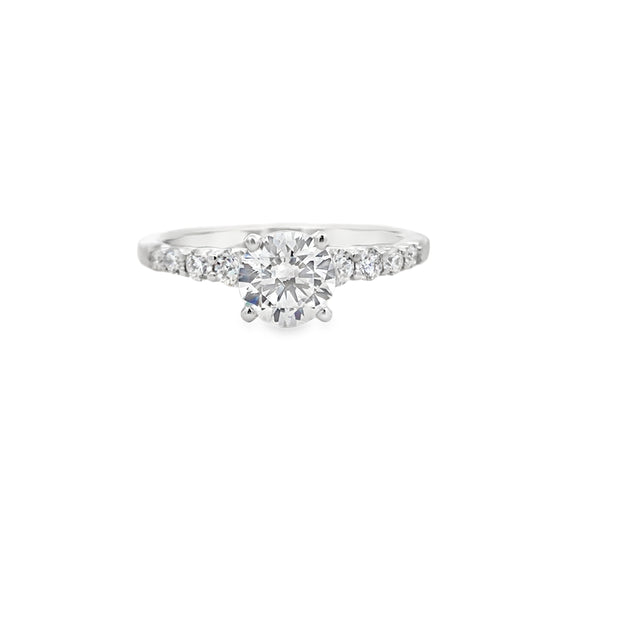 14kt White Gold Ring With 1.00ct Round Center CZ and 8 Round Diamonds