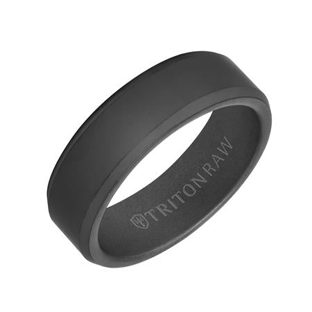 7MM Raw Black Tungsten Bevel Edge Band