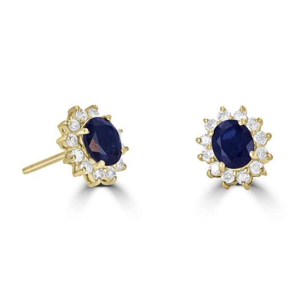 14kt Yellow Gold Earrings With 4x5 Oval Sapphires .87ct and round Diam