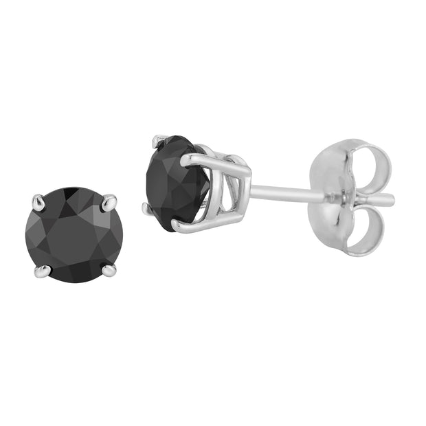 14 Kt White Gold 2.50 Tdw  Black Diamond Stud Earrings With Screw-On P