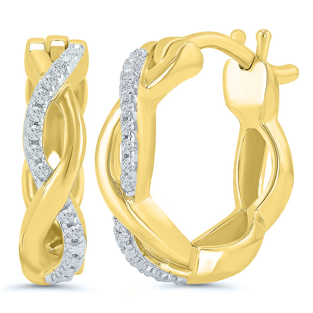 10K Yellow Gold Diamond Hoops With 18 Round Diamonds Intertwining .05Ct Tdw I1 HI