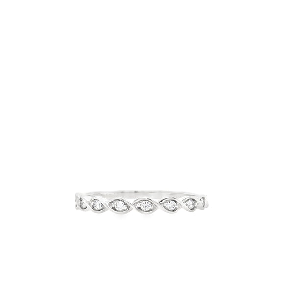 14kt White Gold X Design Band With 9 Round Diamonds .12tdw G SI1