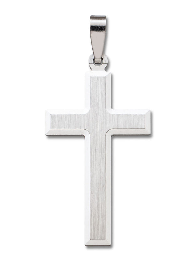 Sterling Silver Cross Pendant With With Brushed Center And High Polish