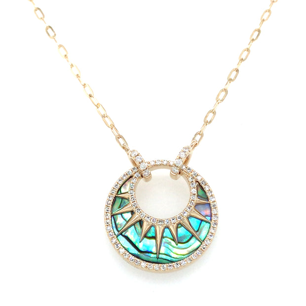 14Kt Yellow Gold Necklace With Half Moon Shaped 1.38 Abalone On Round