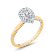 14K Two-Tone Gold Pear Diamond Halo Engagement Ring Mounting With 19 D