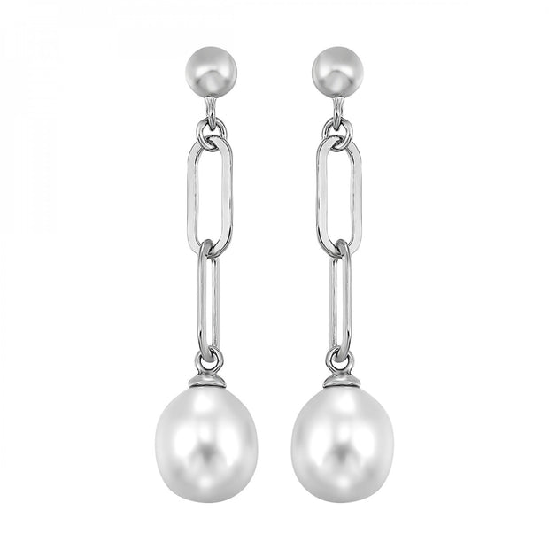 Sterling Silver Dangle Link/Pearl Earrings