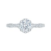 14K White Gold Round Diamond Engagement Ring Mounting With 28 Diamonds