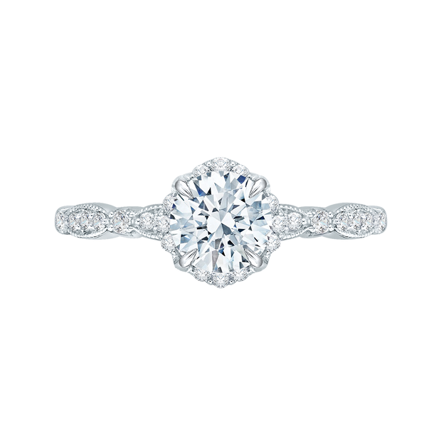 14K White Gold Round Diamond Engagement Ring Mounting With 28 Diamonds