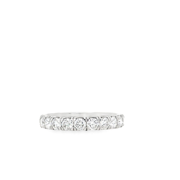 14Kt White Gold Diamond Band With 11 Share Prong Set Round Diamonds 1.00Ct Tdw FG SI3 I1