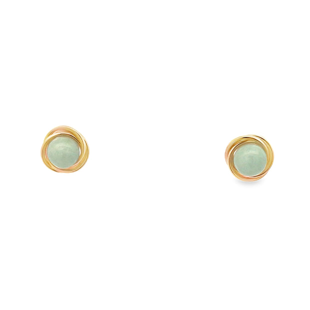 Vintage 14Kt Yellow Gold Earrings With Two 6.3Mm Round Nephrite Jade B