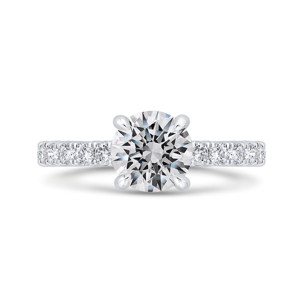 14K White Gold Round Diamond Solitaire Engagement Ring Mounting With 8